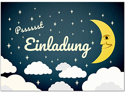 8 Einladungskarten Kindergeburtstag mit Umschlägen, Wolken und Mond/Übernachtungsparty, Karte Geburtstag Einladung zum Ausfüllen