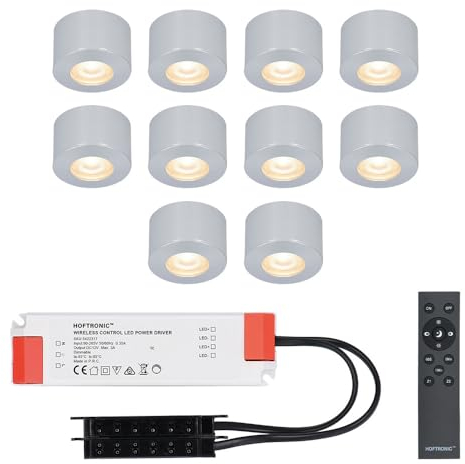 HOFTRONIC - 10er set dimmbare LED-Ein/Aufbaustrahler Navarra IP44 2700K Warmweiß CREE Deckenspots Einbauleuchte Aluminium ideal für Terrassendach, Bad, Dusche