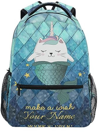 ALAZA Girls Unicorn Cat Backpacks for School Mermaid Scales Teal Blue Bookbags for Kids Teen Toddler Fashion Daypack Rucksack Travel Laptop Bag