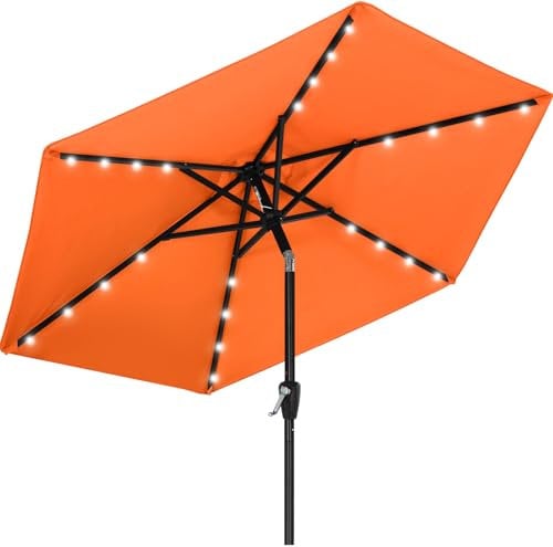MasterCanopy Patio Umbrella with Solar LED Lights for Outdoor Market Table(2.3M,Orange)