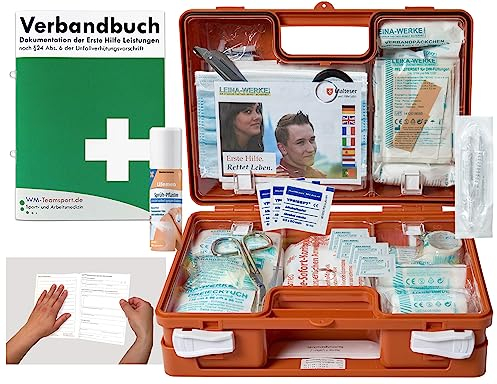Verbandskoffer/Verbandskasten (K) Typ S - Erste Hilfe nach aktueller DIN 13157 für Betriebe -DSGVO- INKL. PERFORIERTEM VERBANDBUCH + Sprühpflaster