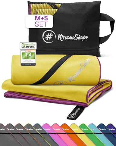 NirvanaShape Mikrofaser Handtuch, Microfaser Handtücher leicht, kompakt als Reisehandtuch, Strandtuch, Sporthandtuch, 2er Set M+S 120 x 60 + 60 x 40 cm
