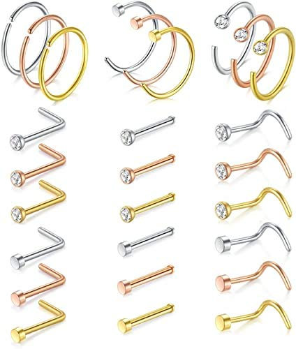 Incaton Nasenpiercing 20G Nasenstecker Nasenring L Spiralpiercing Nasenpiercing Stud Piercing Schmuck 0.8mm