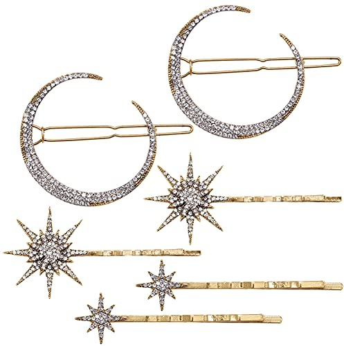 Metall Haarnadeln, NALCY Haarspangen Metall Haarklammern Set, 6 Stück Vintage Hair Pin Rhinestone Schneeflocke Stern Mond Haarklammer Zubehör für Frauen Mädchen