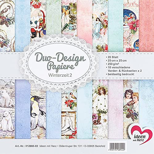 Ideen mit Herz Duo-Design-Papiere | Block mit 20 Blatt Bastelpapier | 25 x 25 cm | 250g/m² | beidseitig bedruckt | Designpapier, Motivpapier | ideal für Scrapbooking, Basteln (Winterzeit 2)