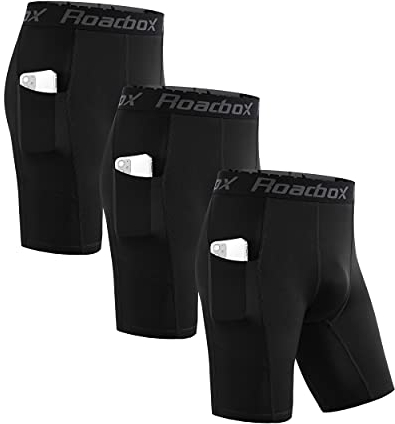 Roadbox 3er Pack Herren Kompressionsshorts, Schnelltrocknendes Baselayer Unterhose Tights Kurz Laufunterwäsche (as3, Alpha, l, Regular, Regular, Tasche:Schwarz, Schwarz, Schwarz)