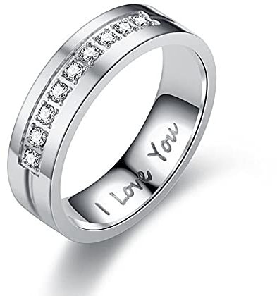 Banemi Ring Herren Billig, Edelstahl 6mm Ich Liebe Dich mit Cubic Zirkonia Eheringe Größe 70 (22.3)
