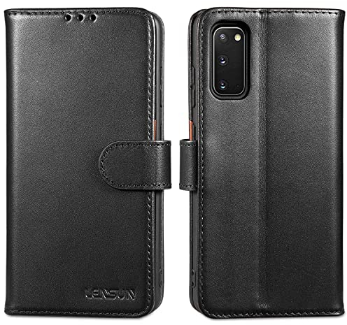 LENSUN Echtleder Hülle für Samsung Galaxy S20, Handyhülle [Echtes Leder] [Magnetverschluss] [RFID Schutz] Handytasche Lederhülle für Samsung Galaxy S20 5G - Schwarz
