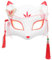 PRETYZOOM Masque Kitsune Japan Demi-Masque Renard Pour Halloween Et Cosplay - Accessoire De FêTe Avec Pompon - Masque De Chat Kimono Pour Hommes Et Femmes