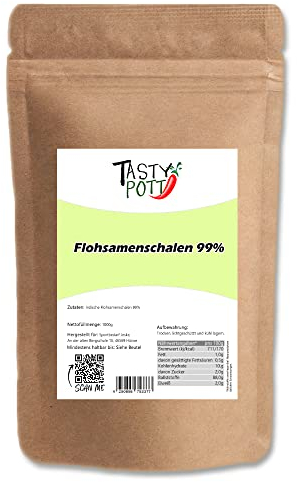 Tasty Pott Premium Flohsamenschalen 99% Reinheit I Ballaststoffe I Vegane Ernährung I Nahrungsergänzung I Aus Flohsamen I Im Beutel 1000g