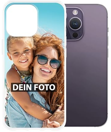 Personalisierte Handyhülle für Apple iPhone 14 Pro - Individuell selbst gestalten mit Foto und Text - Transparente Hülle aus Silikon