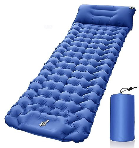 Sadodo Self Inflating Camping Mat bed,Inflatable Sleeping Mattress,Air Bed Travel Mat,With pillow,Built-in Foot Pump For Beach Tent Outdoor (Single -Dark blue)