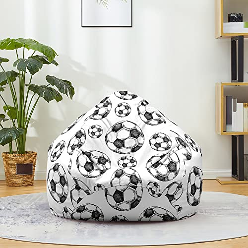 Highdi NO Filler Beanbag,Soft Toy Storage Bean Bag Chair Cover Adults Kids,Lazy Sofa Beanbag NO Stuffed for Large Indoor Outdoor Bean Bag (XL:100x120cm,Football)