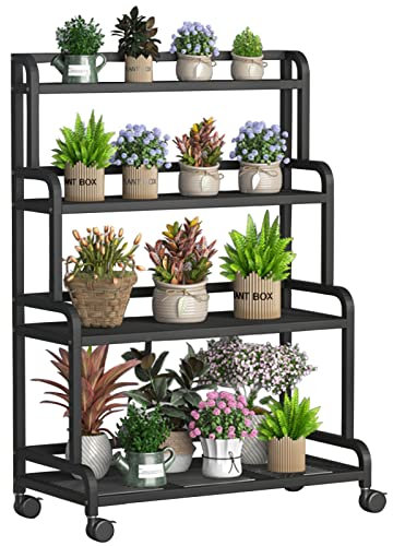 Decor Multi-Tier-Eisen-Pflanzenständer mit Rädern, Schmiedeeisen-Blumentopfständer für den Innenbereich, Metall-Präsentationsregal für Wohnzimmer, Terrasse, Balkon, Garten, Pflanzenhalter ( Size : 100