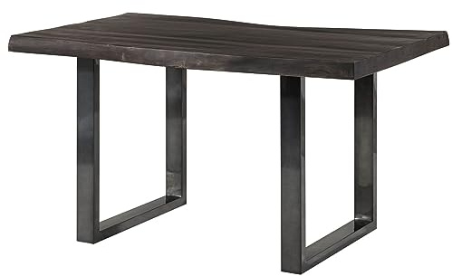 MASSIVMOEBEL24.DE | Freeform 5 - Baumtisch aus Mangoholz - grau lackiert | + U-Beine in anthrazit glänzend | 160x90x77 | Massivholztisch Baumkantentisch Esstisch