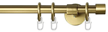 Garesa Gardinenstange Rustika Ø 16mm, 1-läufig, Gold, matt I Rustikale Vorhangstange aus Metall inkl. Ringe + Faltenlegehaken I Mit Endknopf Kappe I 200cm