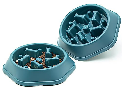 2pcs Dog Bowl Dog Slow Feeder Bowls Bloat Stop Food Bowl Interactive Puzzle Healthy Eating Bowl(2pcs,Navy blue)