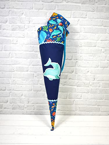 Schultüte Delfin Stoff Zuckertüte mit Name 70cm Glitzer