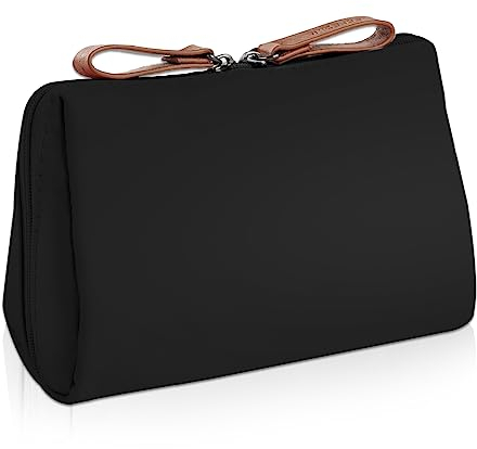 Aucuu Kosmetiktasche, Kleine Make up Taschen mit Trennwand Tasche, Mini Reise Kulturbeutel mit Doppeltem Reißverschluss, Damen wasserdichte und Leichte Handtasche Kosmetiktasche (Schwarz)