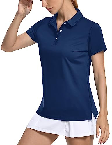 KEFITEVD Polo Shirt for Women Short Sleeve Sun Protection Golf Top Lightweight Quick Dry Tennis Polo Shirt,Navy Blue,M