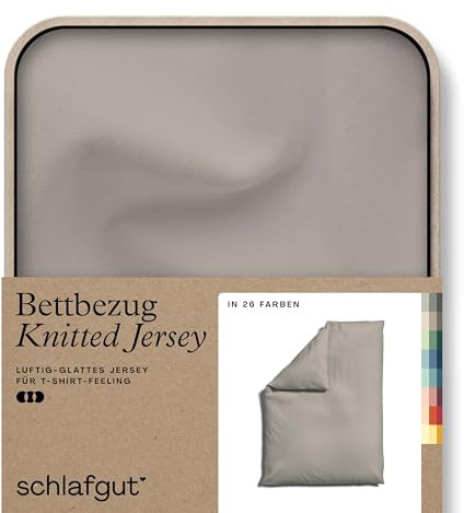schlafgut Knitted Jersey Bettwäsche 135x200cm Bettdecke Bezug einzeln, Multicolor Uni, weich und faltenfrei mit Elasthan (Sand Mid, 155x220)