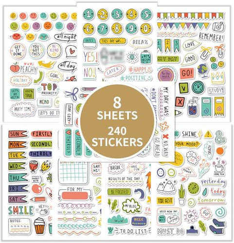Zayookey 8 Blatt Wochenplan Aufkleber 240 Stück Planer Sticker Scrapbook Dekorative Aufkleber Bullet Journal Zubehör für Planner Kalender Tagebuch