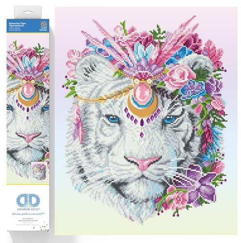 DIAMOND DOTZ 2593237 Original 5D Diamond Painting Set, Bohemian Tiger, DIY Diamant-Malerei-Kit mit runden Glitzersteinen für Erwachsene und Kinder ab 12 Jahren, Intermediate