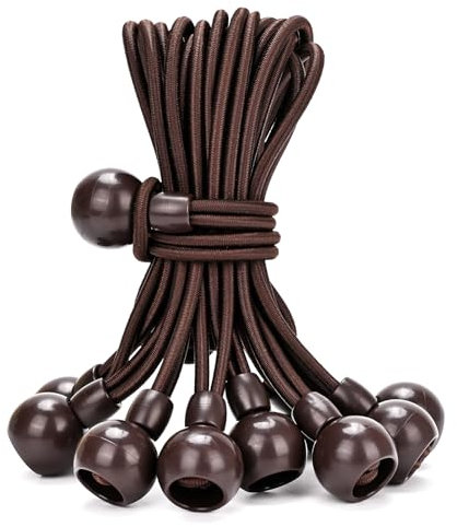 Lihopefe Ball Bungee Cords with Elastic String, Smooth Bungee Ball, for Tents, Canopies, Tarp, Straps, Poles, Wires, and Roller Blinds. (50 Piece，5.8 inch，Brown)