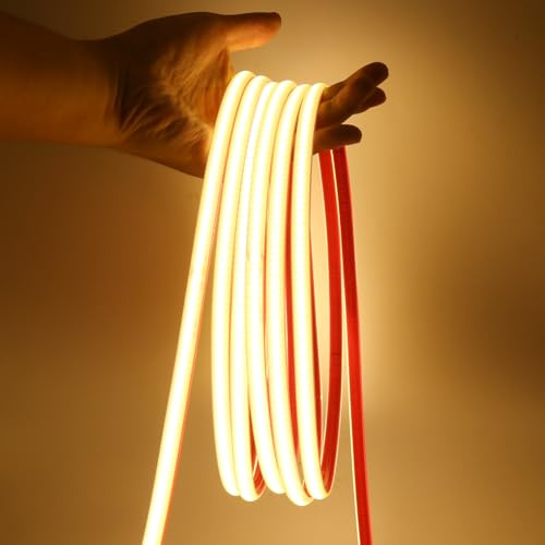 KISUFU 220V COB LED Band, 288 LEDs/m Flexible Hohe Dichte 3000K CRI≥85 FCOB LED Streifen,3mm Breit Led strip IP65 Wasserdichte COB LED Lichtband mit Schlafzimmer,Schrankbeleuchtung