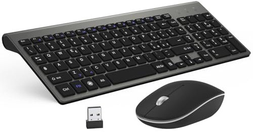Italiana USB Tastiera e Mouse Wireless - QWERTY Ergonomica Compatta Full-Size con Number Pad Ultrasottili Tastiera Wireless Silenzioso Mouse per Windows PC/Laptop/Windows- Nero