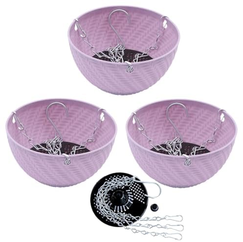 YuanDiann Hängende Klein Blumentöpfe 3er Set, 15cm Durchmesser Selbstbewässerung Hängepflanztöpfe mit Wasserspeicher Blumenampel mit Rostfrei Ketten für Innen Außen Garten Deko 2# Lila 3 Pack 15 cm