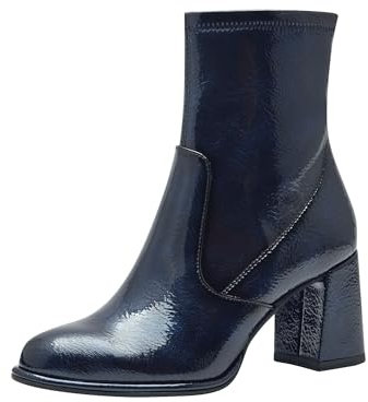 Tamaris Damen Absatzstiefelette Blockabsatz Vegan; NAVY PATENT, EU 38