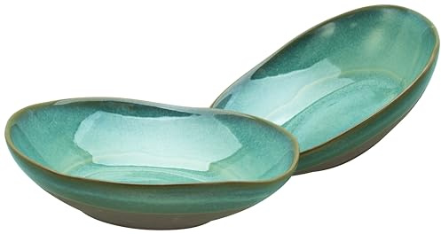 Creatable, 19677, Serie Basalt Bowls Oliv, 2-teiliges Geschirrset für 2 Personen, Pastabowl Set aus Steinzeug, spülmaschinen- und mikrowellengeeignet, Made in Europe