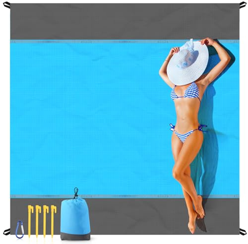 EASYFUN Beach Blanket Sandproof Oversized, 79''×83'' Extra Large Beach Mat, Portable Picnic Mat for Travel Camping Hiking, Lightweight Beach Essentials Family Water Resistant Mat Nylon 210T