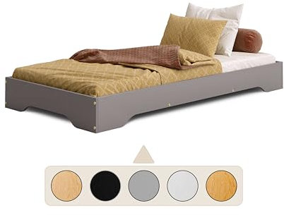 smartwood Kinderbett 90x200 Grau - Bodenbett aus Kiefernholz mit FSC-Zertifikat - Montessori Bett mit gebogenem Lattenrost bis zu 230 kg für Jungen und Mädchen - Einfache Montage - TILA 7
