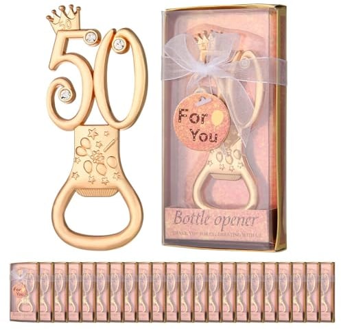 24Pcs 50th Birthday Bottle Opener,Personalised Bottle Opener 50th Birthday Party Favors Beer Bottle Opener Wine Bottle Opener Gift Set Birthday Favors for Guests Anniversary Wedding (50th Golden)