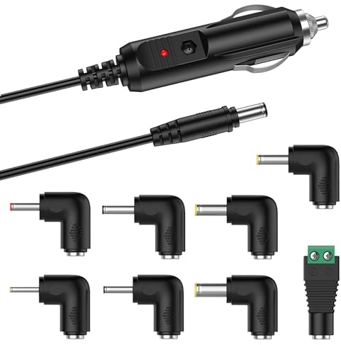 SRLWMYI Chargeur de voiture 24W 12V 2A avec câble d'alimentation universel et prise allume-cigare avec 8 adaptateurs pour différents appareils dans la voiture.5,5 x 2,1 mm