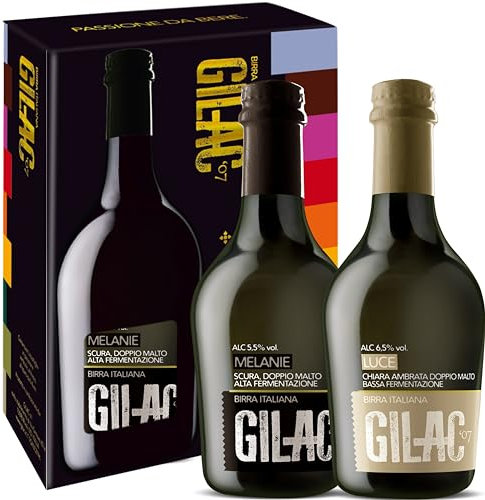 GILAC TWIN Birre Melanie e Luce - Birre artigianali Confezioni Regalo 2 bottiglie da 75cl, Birra artigianale Italiana Non Filtrata e Non Pastorizzata, Degustazione Birra - Idea Regalo