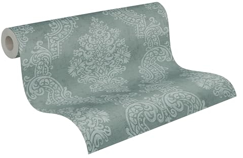 A.S. Création Pure Elegance Vliestapete mit Ornamenten 0,53 x 10,05 m – Grün, Dunkelgrün - Barocktapete Made in Germany - 397651