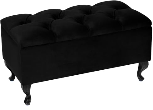 LORDLY Sitzbank mit Stauraum Verona BL 81x42cm – Schwarz Velourstof, Sitztruhe, Aufbewahrungsbox, Polsterbank mit Samtbezug für Wohnzimmer, Schlafzimmer, Diele