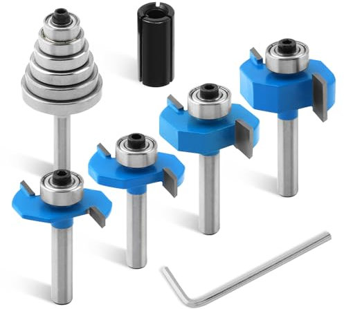 4 brocas de enrutador de 1/4 pulgadas con juego de 6 rodamientos, 1/40.6 cm, 1/20.3 cm, 3/40.6 cm, 1/10.2 cm, 5/40.6 cm, 3/20.3 cm, rodamientos intercambiables con 1/5.1 cm a 1/10.2 cm R. Collett