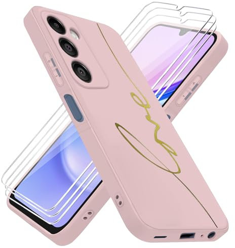 Coque pour Samsung Galaxy A15 5G / 4G avec 3 Pièces Verre Trempé Film Protection, Souple TPU Housse Étui pour Samsung Galaxy A15 - Rose
