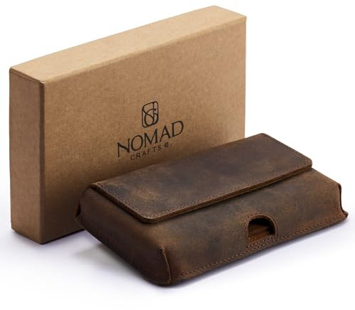 Genuine Leather Horizontal Phone Holster for Men, Horizontal Cell Phone Holder for Belt w/Magnet Closures, Handcrafted Cellphone Case for Iphone and Smartphones