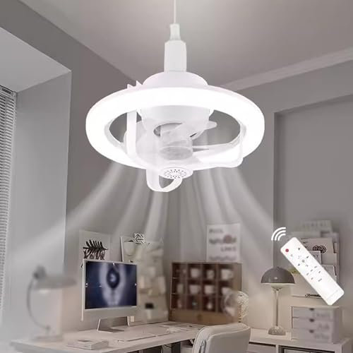 JCSRYD Lampadario Ventilatore da Soffitto Dimmerabile da 50 W con 6 velocità, Piccolo Ventilatore da Soffitto Φ28 cm con Timer Telecomando, per Soggiorno