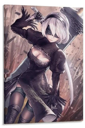 KPOKAHT Nier Automata Anime Girl (2B) Gemälde auf Leinwand, Wandkunst, Poster, Rollbild, Wanddekoration, Heimposter, 20 x 30 cm