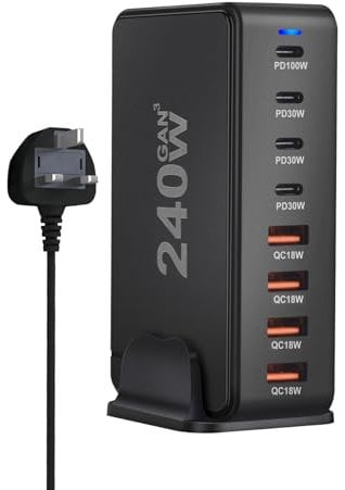USB C Charger 240W USB C Charger Block,GaN III 8-Port Fast Charging Station Hub,PD 100W Laptop Charger Adapter Compatible with cellphone tablet PC destop
