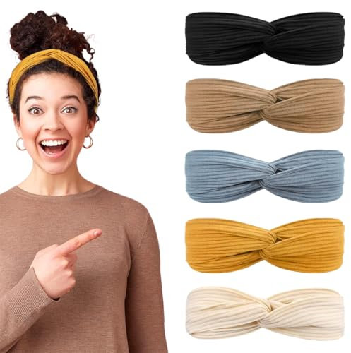 AIYVELU 5 Stück Stirnbänder, Frauen rutschfeste kurze Haare Yoga Training Laufen Sport elastische Haarbänder, dehnbare weiche böhmische Haarbänder, verdrehtes Haar Stirnband Mädchen Haarbänder