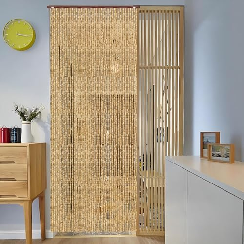 Eiauiuo Bambusvorhang Perlenvorhang Bambus Türvorhang Hängender Holz Fadenvorhang Raumteiler Deko Vorhänge für Partys Hochzeiten Hängender Perlenvorhang(Holzfarbe,80x190cm(90 Stränge))