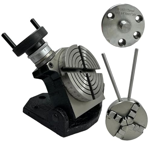MachEl Table rotative de fraisage inclinable de précision de 100 mm avec mandrin à 4 mâchoires de 65 mm, plaque arrière et kit de fixation d'écrous en T – Idéal pour le travail des métaux et les