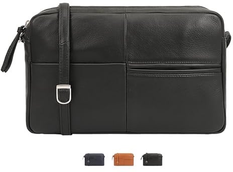 Lloyd Baker Schulter-Organizer-Tasche Batian: Premium Glattleder Umhängetasche für Eleganz im Alltag - mehrere Fächer - Reißverschluss oben, Schwarz , 30 x 20 x 7